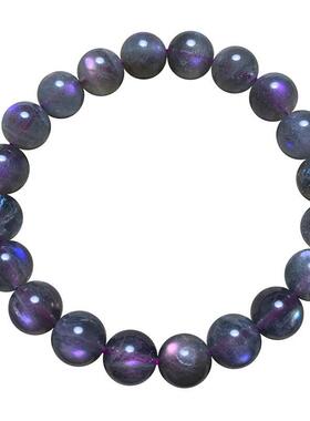 天然紫彩拉长石单圈手串灰月光石