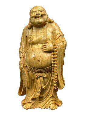 崖柏招财弥勒佛木雕供奉摆件