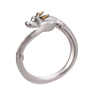不宣原创设计龙戒指纯银戒指开口可调节可爱生肖银饰品男女戒子