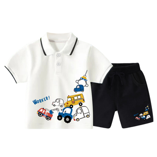 2024夏季男童宝宝短袖恤洋气休闲短裤两件套装中小儿童翻领衣服潮