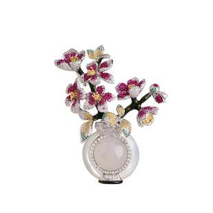 清雅端庄玉瓶胸针天然和田玉花瓶古典别针衣服搭配饰品旗袍胸花