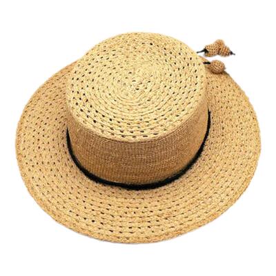 PROHIDER颇嗨 夏季新款手工钩针流苏饰带平顶拉菲草帽均码女
