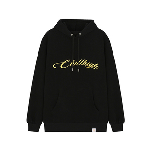 ChillHigh 基础复古美式 烫金花体字 宽松套头加绒加厚保暖卫衣