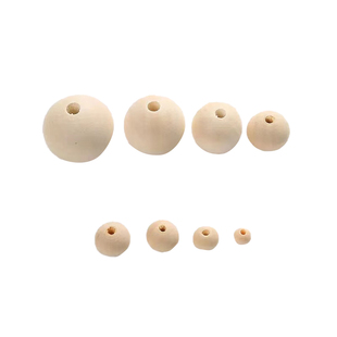4-40mm天然圆木球有孔 diy珠宝制作手工配件 原木色大孔木质珍珠
