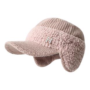2025新款针织鸭舌帽子女时尚百搭冬天骑行保暖护耳可扎马尾空顶帽