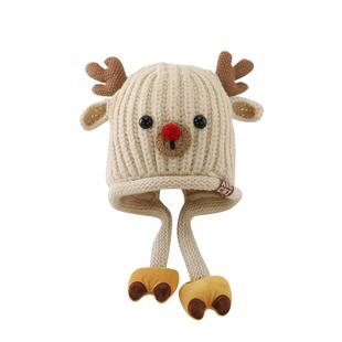 宝宝帽子冬季麋鹿造型护耳帽男孩女童针织帽秋冬天加厚保暖毛线帽