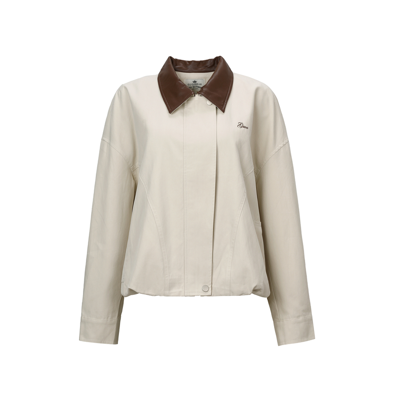 GUOOBEAR古家小熊女装外套2025年新款复古拼色翻领宽松短款夹克女