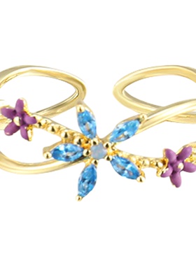 蓝色小花戒指女小众设计精致高级感ins风超仙甜美网红食指戒指环