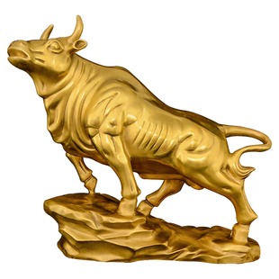 黄铜牛摆件牛气冲天办公室客厅酒柜公司店铺开业礼品旺市牛大号