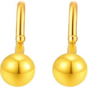 梦金园圆珠黄金耳钉小金珠足金耳环万纯金简约养耳棒耳饰送女友