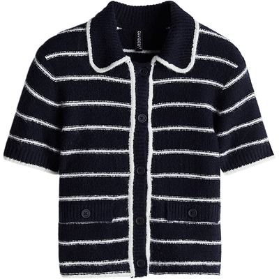 HM女装毛针织衫2025秋季新款翻领单排扣休闲气质短袖开衫1262823