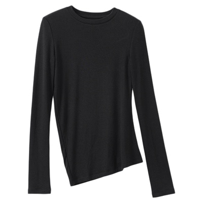 popchrio圆领基础斜下摆打底衫