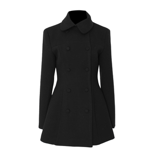 DPLAY2025年冬季新款黑色大衣女不对称领好看单面毛呢外套上衣