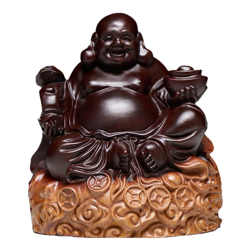 黑檀木雕刻笑佛像大肚元宝弥勒佛摆件布袋佛家居装饰品红木工艺品