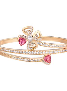 复古时尚红宝石花朵咏绽花卉镀玫瑰金色手镯女求结婚礼服聚会手环