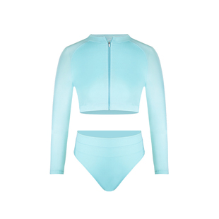 OceanMystery新款晨曦蓝长袖分体泳衣女运动潜水冲浪运动保守泳装
