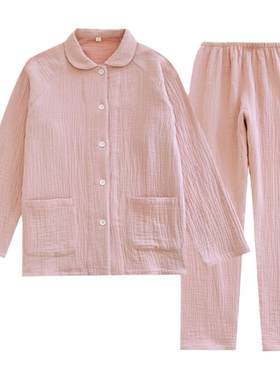 情侣纯棉四层纱布家居服无印格子