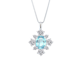 艾莎公主天然托帕石海蓝色水晶纯银项链女雪花高级感轻奢宝石吊坠