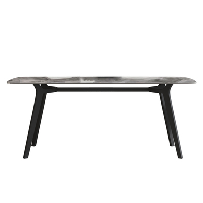 灰色岩板长方形意式风轻奢餐桌椅