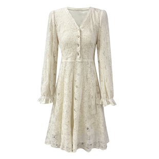 AM NANA春季新款法式复古蕾丝连衣裙女收腰显瘦仙女裙气质长裙子