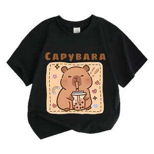 男女儿童短袖t恤2025新款卡皮巴拉capybara儿童宝宝半袖上衣夏装