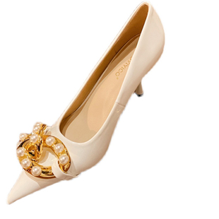 包头凉鞋高跟鞋女2025年新款细跟尖头水钻方扣法式气质单鞋黑色