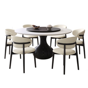 实木圆形餐桌组合中古风白蜡木带转盘12人餐厅吃饭桌家用小户型