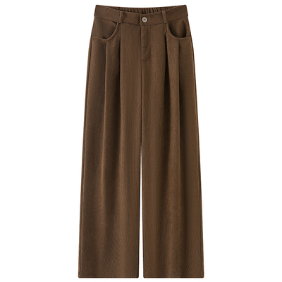 美拉德棕咖色雪尼尔灯芯绒阔腿裤