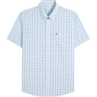 [100%棉]Brooks Brothers/布克兄弟男士夏新款刺绣logo格纹衬衫