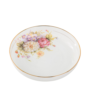 欧式玫瑰花盘子瓷盘子金边窝盘家用深口蒸鸡蛋羹盘子深盘沙拉盘