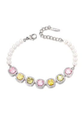 旭平彩宝系列多巴胺彩色方糖手链仿珍珠时尚轻奢精致气质闪烁手饰