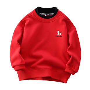 男女童华棉一体加奥粒绒小马新年卫衣冬2026中大儿童装过年服装红