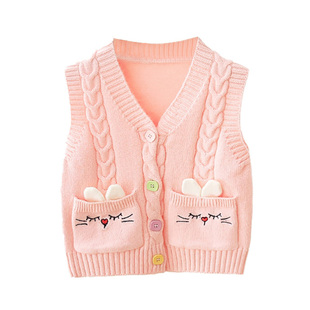女童毛衣背心宝宝针织马甲薄款春季坎肩小婴儿童外穿毛线开衫洋气