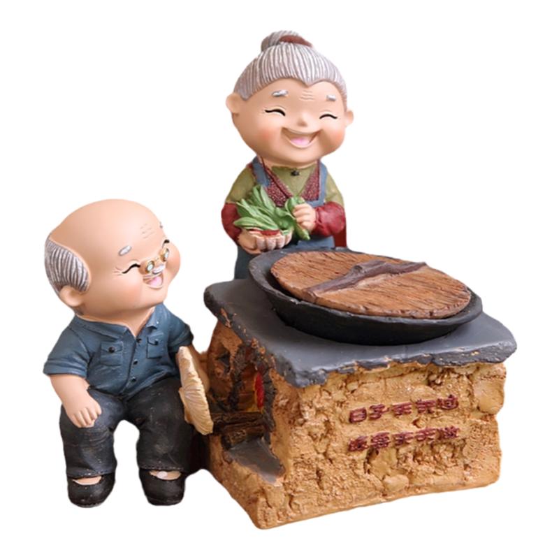 相依相伴老头老太树脂田园情侣
