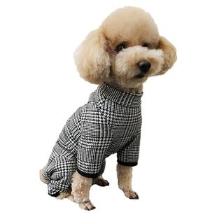 秋冬泰迪比熊狗狗加绒四脚衣服母狗包肚护肚子高领格子保暖防着凉
