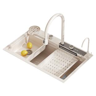 EOCO飘雨加厚瀑布水槽304不锈钢单槽厨房多功能洗菜洗碗盆奶白色