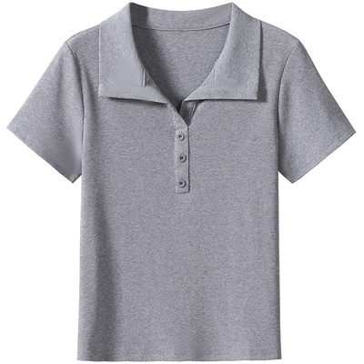 专柜正品翻领冰丝棉短袖T恤女2026夏季新款正肩上衣修身显瘦体恤