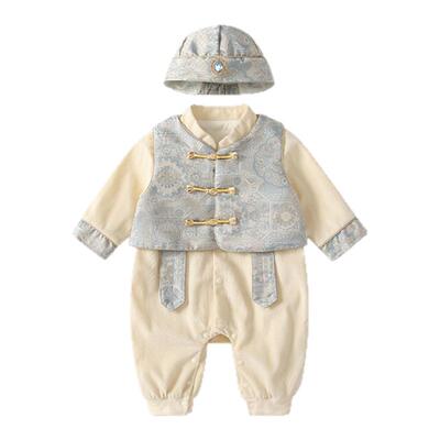 百天婴儿衣服春装男宝宝周岁礼服新中式国风抓阄宴冠衣婴幼儿唐装