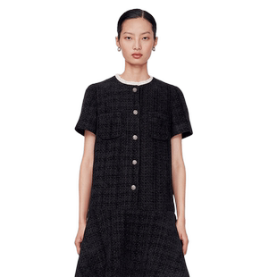 Fabrique【大师花呢】荷叶边短袖花呢气质连衣裙千金风裙子女