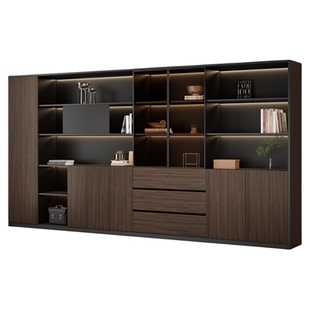 新中式办公室文件柜木质书柜老板桌背景柜靠墙落地五六门柜子定制