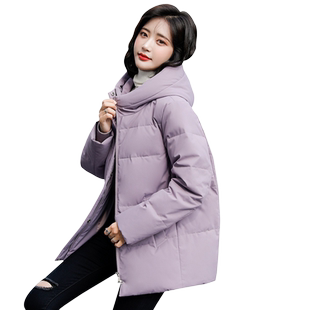 雪中飞2026春新款女士中长款保暖连帽羽绒服多彩面包服简约外套