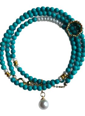 原创轻奢花环天然绿松石珍珠项链女小众设计高级感锁骨链2026年新