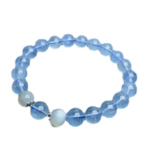 纯天然巴西海蓝宝大海蓝色宝石月光石水晶手链冰种珠宝糯种手串