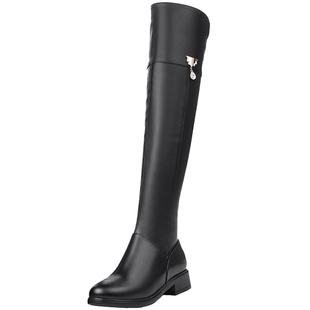 2025秋冬季粗跟高筒靴低跟长筒靴真皮女式瘦腿过膝长靴子女士鞋子