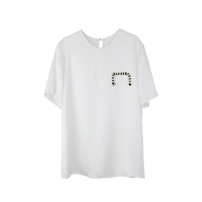 龙喜儿宽松套头短袖醋酸衬衫