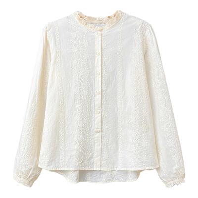 绣花镂空纯棉长袖通勤显瘦衬衫女