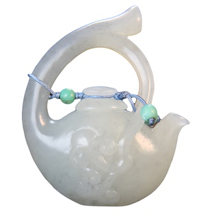 玉桃壶把把胡和田玉籽玉吊坠原创大师手工孤品小摆件如意桃壶玩件