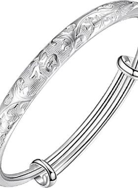 繁花福字银手镯女9999纯银送妈妈