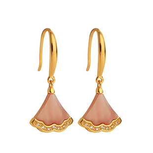 天然贝母纯银小裙子银杏叶耳环女新中式轻奢粉色水晶耳饰耳钉耳坠