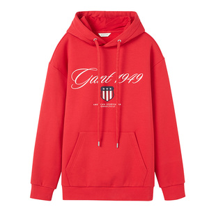 GANT/甘特2025秋冬新款男士字母刺绣加绒卫衣棉质连帽复古上衣